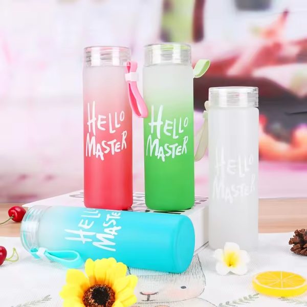 frosted-glass-water-bottle-with-hello-master-decal-logo-400ml-random-color